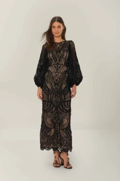 Black Nature Guipure Midi Dress