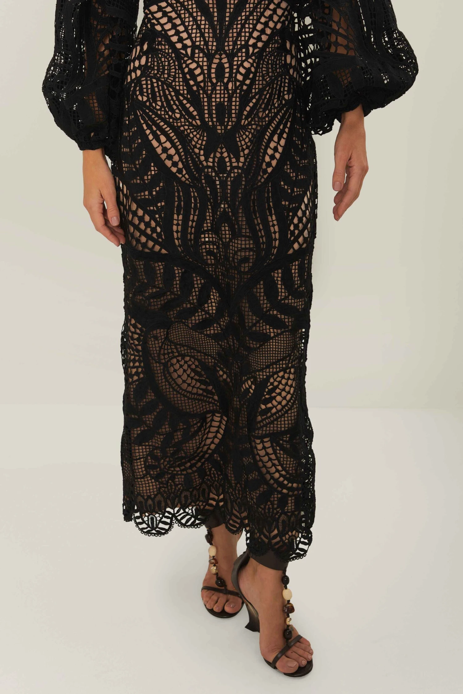 Black Nature Guipure Midi Dress 3 Black Nature Guipure Midi Dress - Image 3