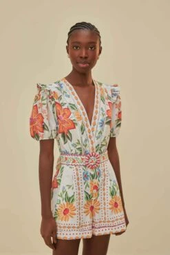 Off-White Bloom Garden LENZING™ ECOVERO™ Euroflax™ Romper