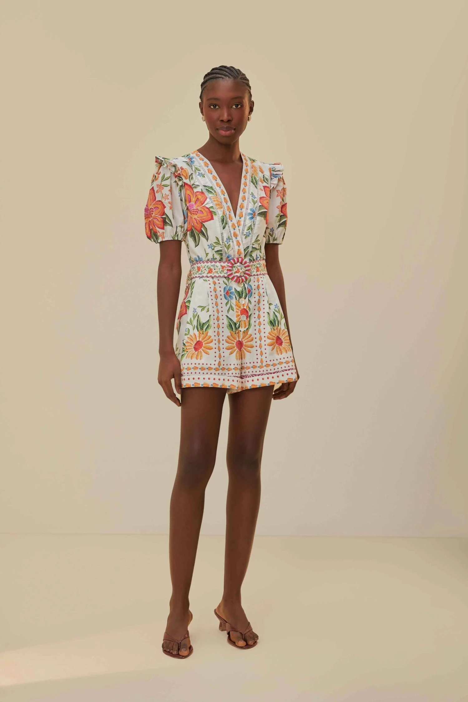 Off-White Bloom Garden LENZING™ ECOVERO™ Euroflax™ Romper 2 Off-White Bloom Garden LENZING™ ECOVERO™ Euroflax™ Romper - Image 2