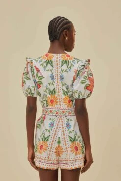 Off-White Bloom Garden LENZING™ ECOVERO™ Euroflax™ Romper 9 Off-White Bloom Garden LENZING™ ECOVERO™ Euroflax™ Romper -Farm Rio 331187 04