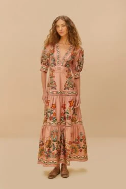 Pink Garden Delight Short Sleeve Maxi Dress