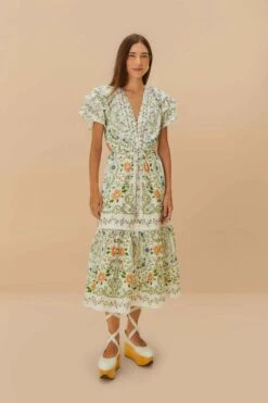 Off-White Folk Floral Lace Midi Dress