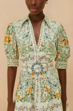 Off-White Folk Floral Short Sleeve Mini Dress -Farm Rio 331857 02