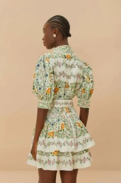 Off-White Folk Floral Short Sleeve Mini Dress -Farm Rio 331857 03
