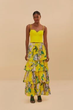 Yellow Jellyfish Bouquet Maxi Skirt