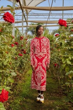 Red Tropical Jacquard Knit Cardigan -Farm Rio 332307 03