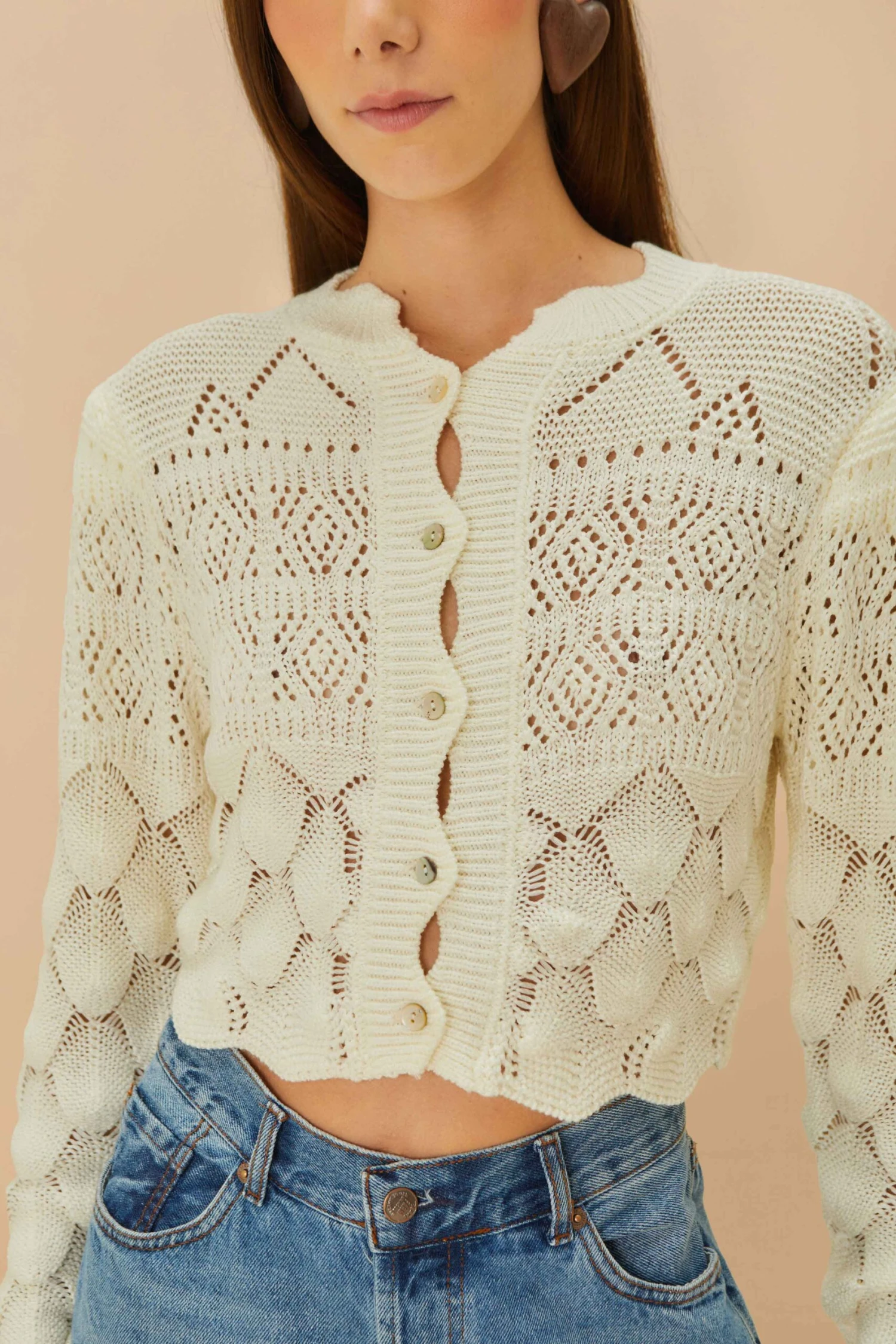 Off-White Mixed Lace Stitch Cardigan 2 Off-White Mixed Lace Stitch Cardigan - Image 2