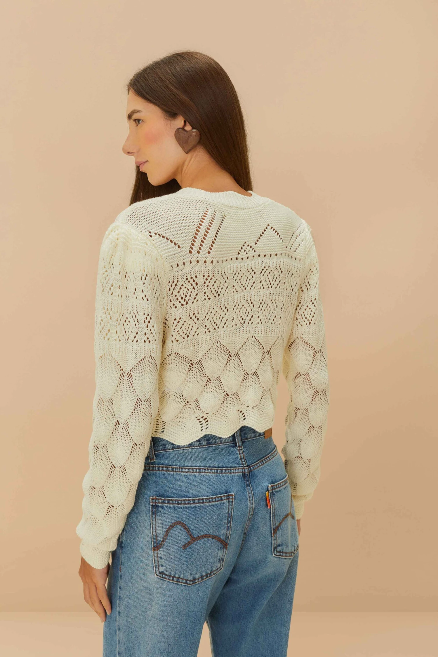 Off-White Mixed Lace Stitch Cardigan 3 Off-White Mixed Lace Stitch Cardigan - Image 3