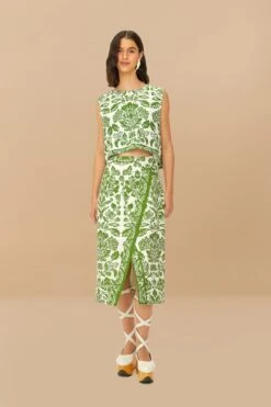Green Delicate Tapestry LENZING™ ECOVERO™ Euroflax™ Midi Skirt
