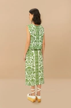 Green Delicate Tapestry LENZING™ ECOVERO™ Euroflax™ Midi Skirt -Farm Rio 332451 04