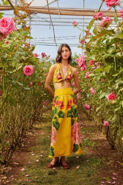 Yellow Spring Awakening Organic Cotton Midi Skirt