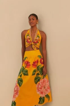 Yellow Spring Awakening Organic Cotton Midi Skirt -Farm Rio 332536 03