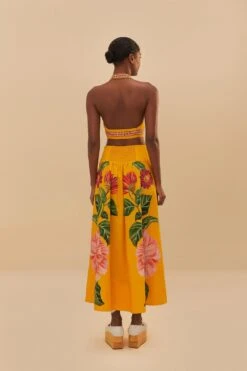 Yellow Spring Awakening Organic Cotton Midi Skirt -Farm Rio 332536 04