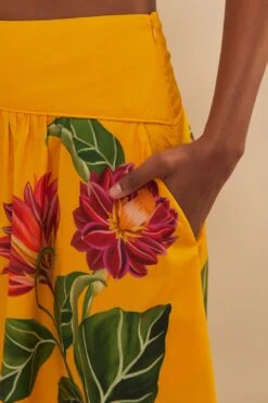 Yellow Spring Awakening Organic Cotton Midi Skirt -Farm Rio 332536 05