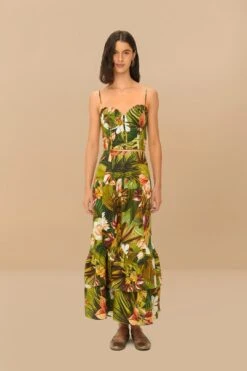 Multicolor Botanical Forest LENZING™ ECOVERO™ Euroflax™ Midi Skirt