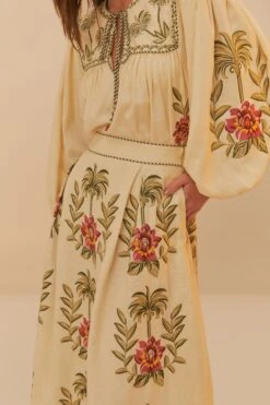 Sand Tropical Flower Embroidered LENZING™ ECOVERO™ Euroflax™ Maxi Skirt 9 Sand Tropical Flower Embroidered LENZING™ ECOVERO™ Euroflax™ Maxi Skirt -Farm Rio 332942 04