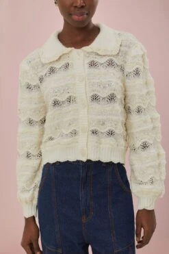 Mixed Stitches Off-White Knit Cardigan -Farm Rio 333865 03