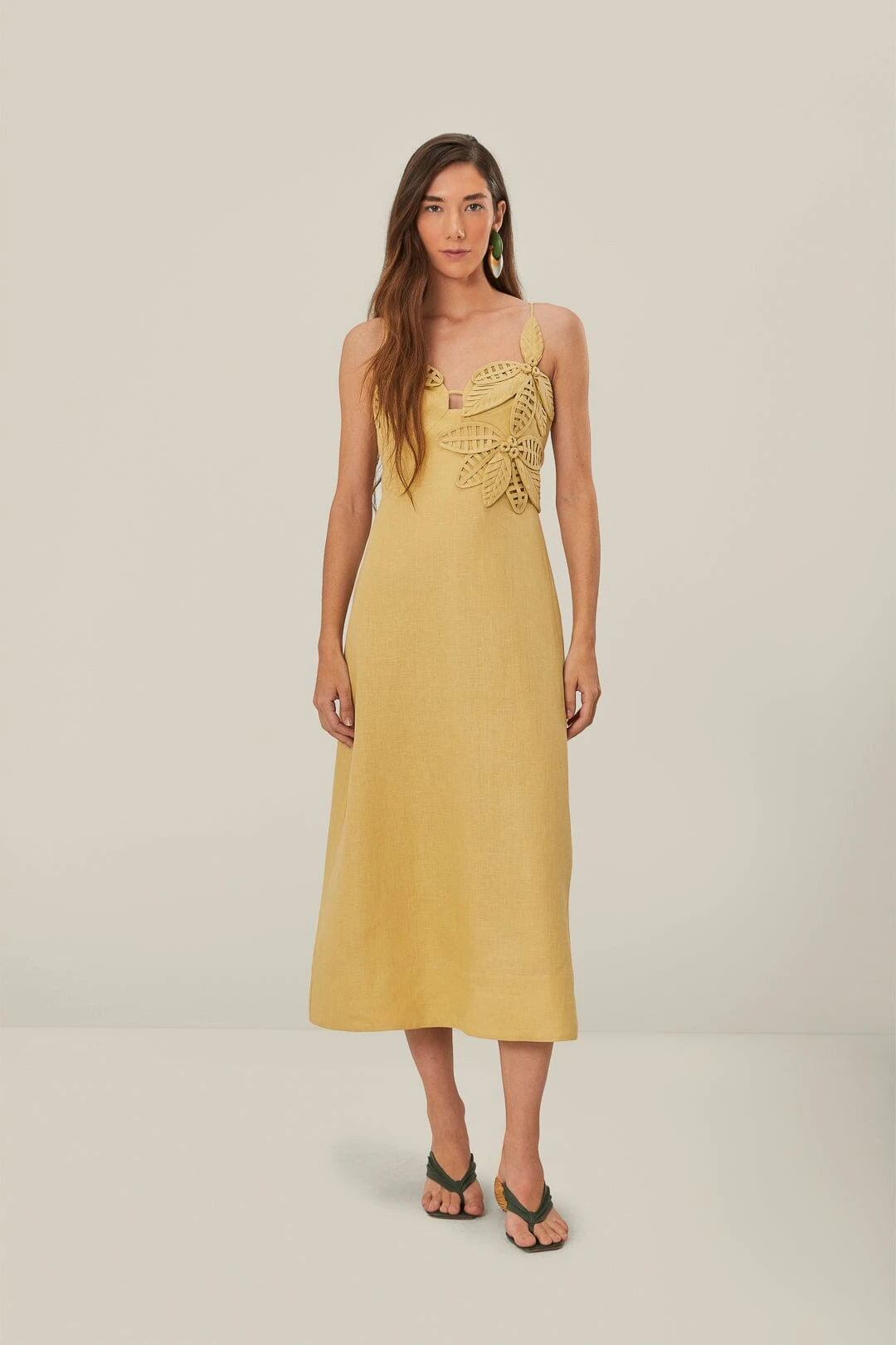 Sand 3D Flower Bodice Midi Dress 1 Sand 3D Flower Bodice Midi Dress