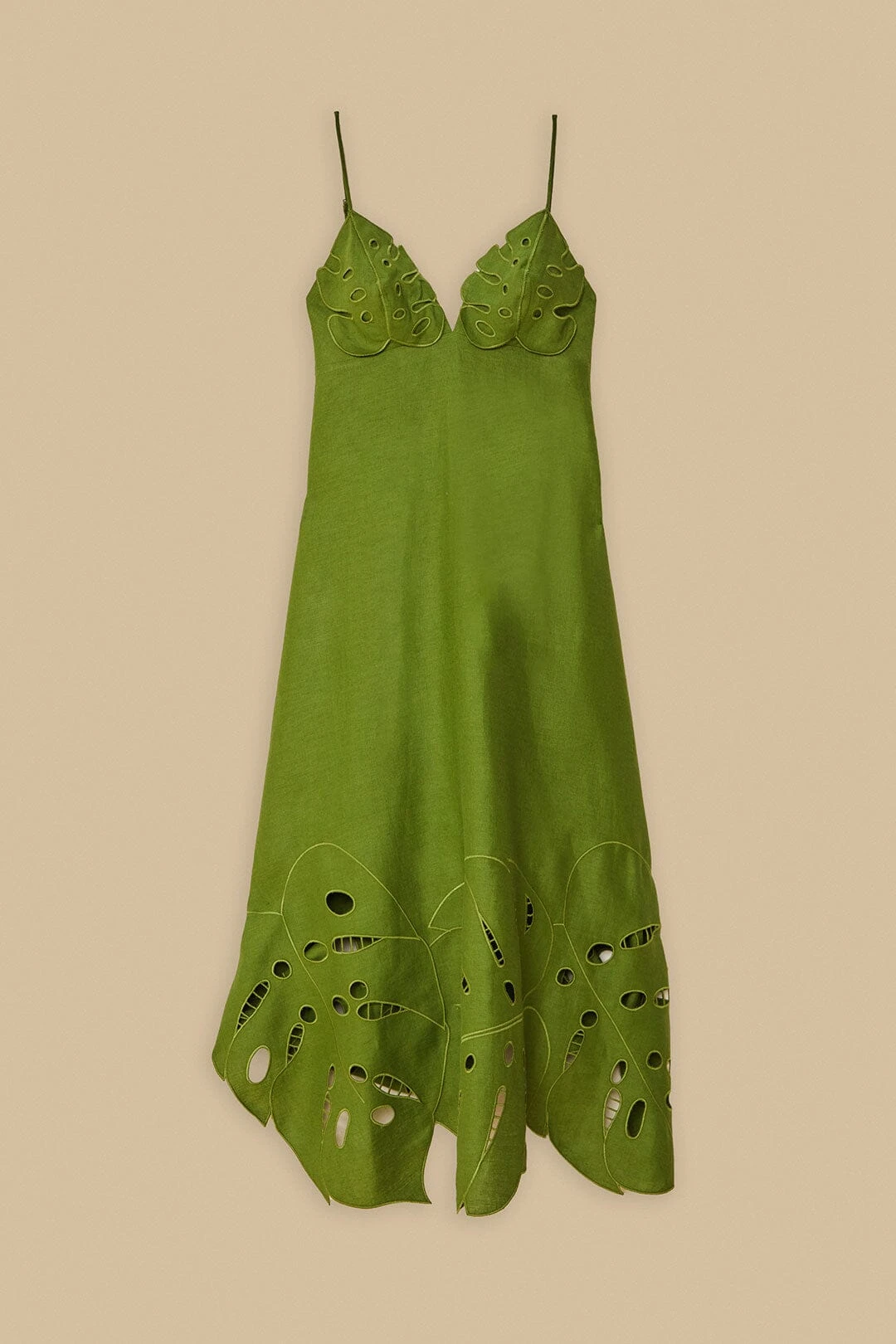 Green Monstera Embroidered Euroflax™ Premium Linen Midi Dress 5 Green Monstera Embroidered Euroflax™ Premium Linen Midi Dress - Image 5