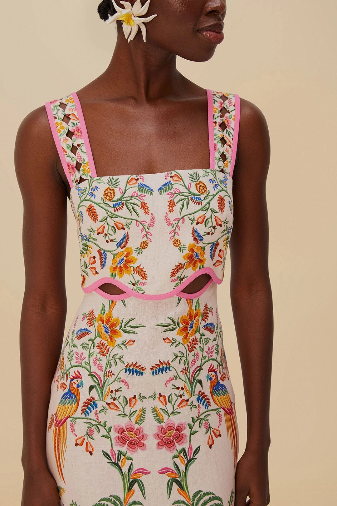 Pink Delicate Forest Euroflax™ Premium Linen Mini Dress 2 Pink Delicate Forest Euroflax™ Premium Linen Mini Dress - Image 2