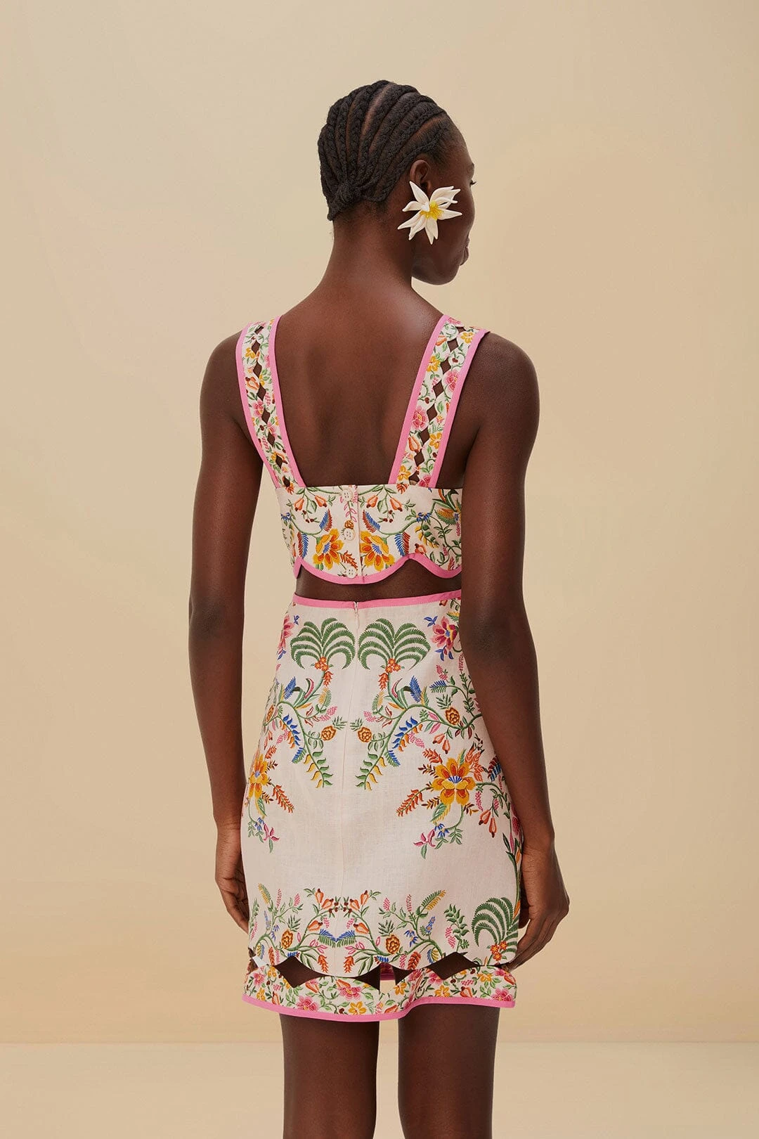 Pink Delicate Forest Euroflax™ Premium Linen Mini Dress 3 Pink Delicate Forest Euroflax™ Premium Linen Mini Dress - Image 3