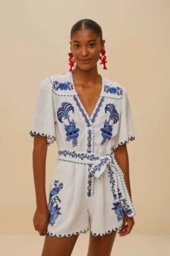 Blue Delicate Forest Richelieu Embroidered LENZING™ ECOVERO™ Euroflax™ Romper