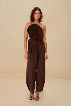 Coffee Topstitched Clochard Pants