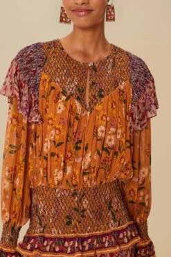 Colorful Birds Camel Smocking Long Sleeve Maxi Dress -Farm Rio 335861 03 b98a296b 87cf 4eb5 9c12 56f1b91cef00
