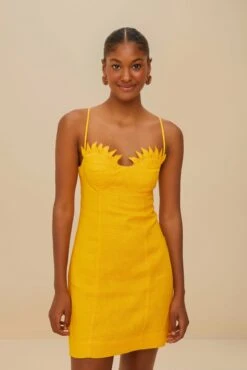 Yellow Sunrise Cup Euroflax™ Premium Linen Mini Dress