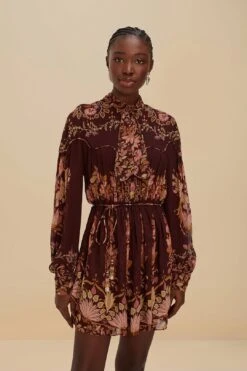 Burgundy Bella Knotted Neckline Mini Dress -Farm Rio 335871 02 e7c6eddc b3ed 4f1a 96ca 8e3bb77b38ba