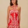 Red Majestic Coconut Tree Euroflax™ Premium Linen Mini Dress