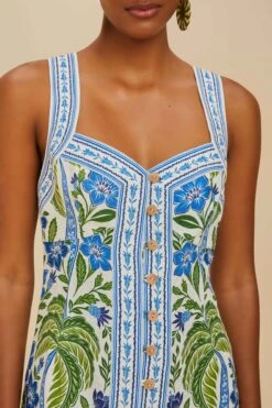 Off-White Tropicance Porcelain Garden Euroflax™ Premium Linen Mini Dress -Farm Rio 335961 03