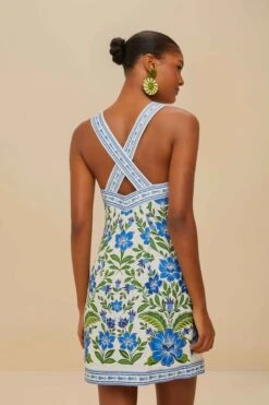 Off-White Tropicance Porcelain Garden Euroflax™ Premium Linen Mini Dress -Farm Rio 335961 04