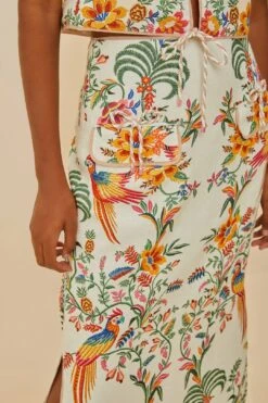 Off-White Delicate Forest Euroflax™ Premium Linen Midi Skirt -Farm Rio 336218 05