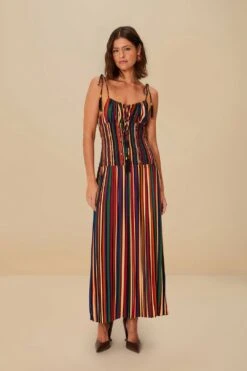 Multicolor Pipa Stripes Midi Dress