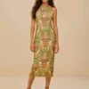 Pineapple Tapestry Green Tulle Midi Dress
