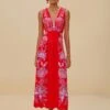 Red Porcelain Garden Euroflax™ Premium Linen Midi Dress