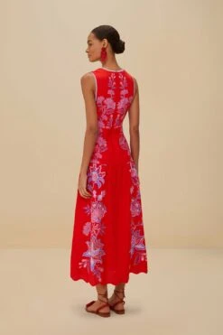 Red Porcelain Garden Euroflax™ Premium Linen Midi Dress 6 Red Porcelain Garden Euroflax™ Premium Linen Midi Dress -Farm Rio 336269 03