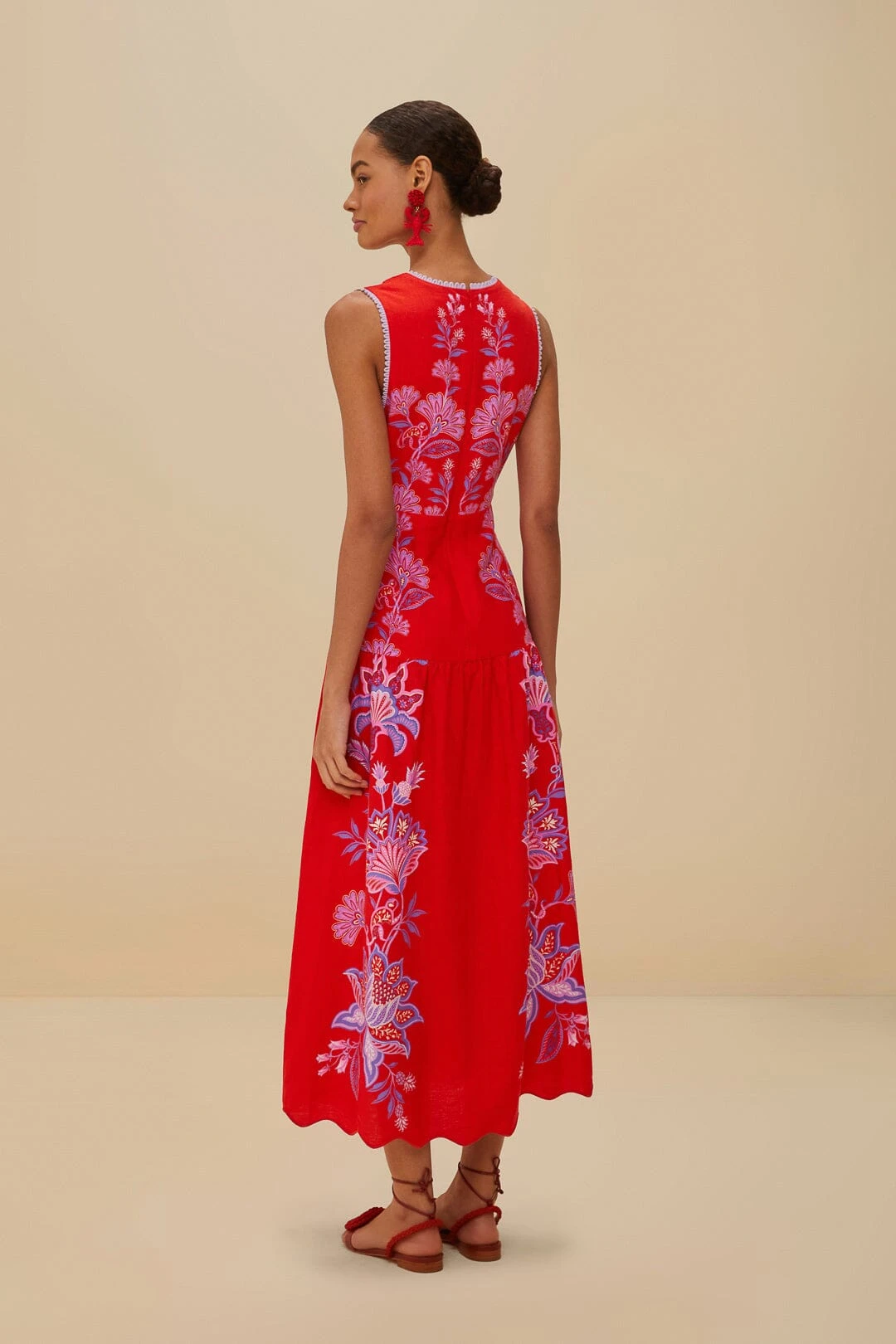 Red Porcelain Garden Euroflax™ Premium Linen Midi Dress 3 Red Porcelain Garden Euroflax™ Premium Linen Midi Dress - Image 3