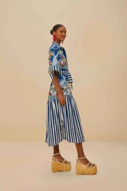 Blue Fresh Table Scarf Organic Cotton Midi Dress -Farm Rio 336282 03