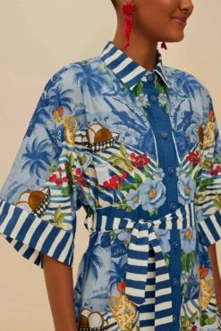 Blue Fresh Table Scarf Organic Cotton Midi Dress -Farm Rio 336282 04