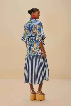 Blue Fresh Table Scarf Organic Cotton Midi Dress -Farm Rio 336282 05