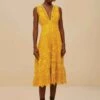Landscape Guipure Mustard Yellow Midi Dress
