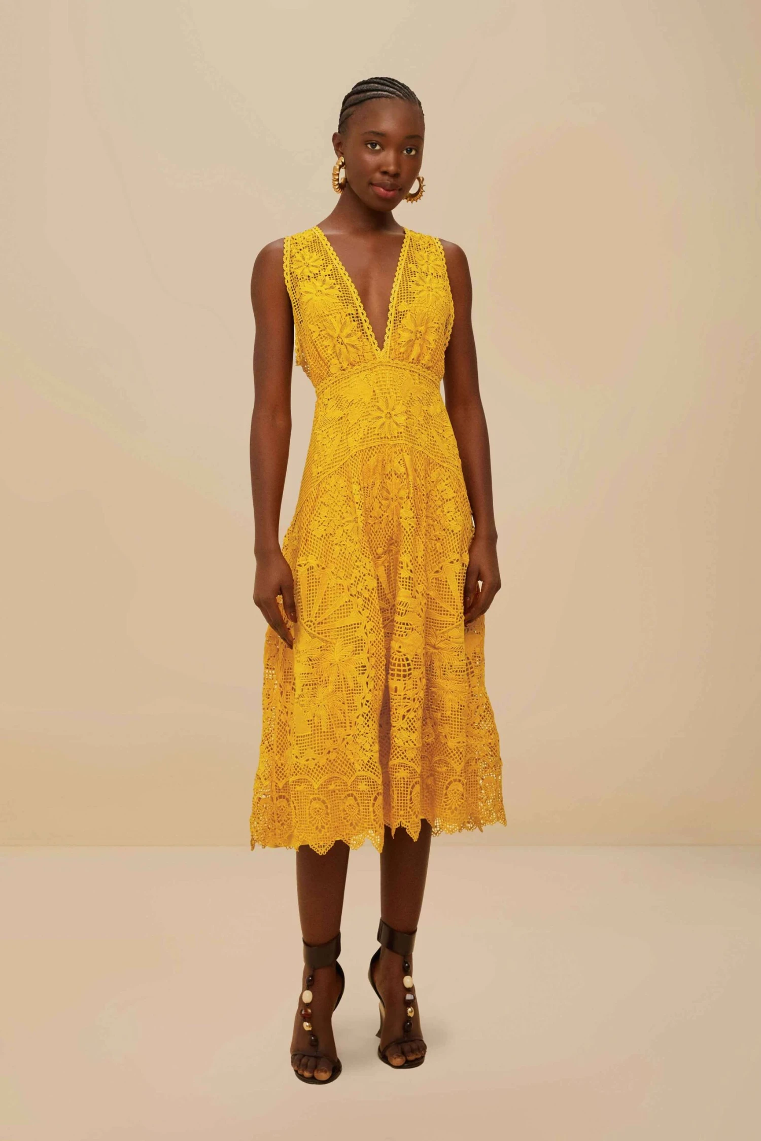Landscape Guipure Mustard Yellow Midi Dress 1 Landscape Guipure Mustard Yellow Midi Dress