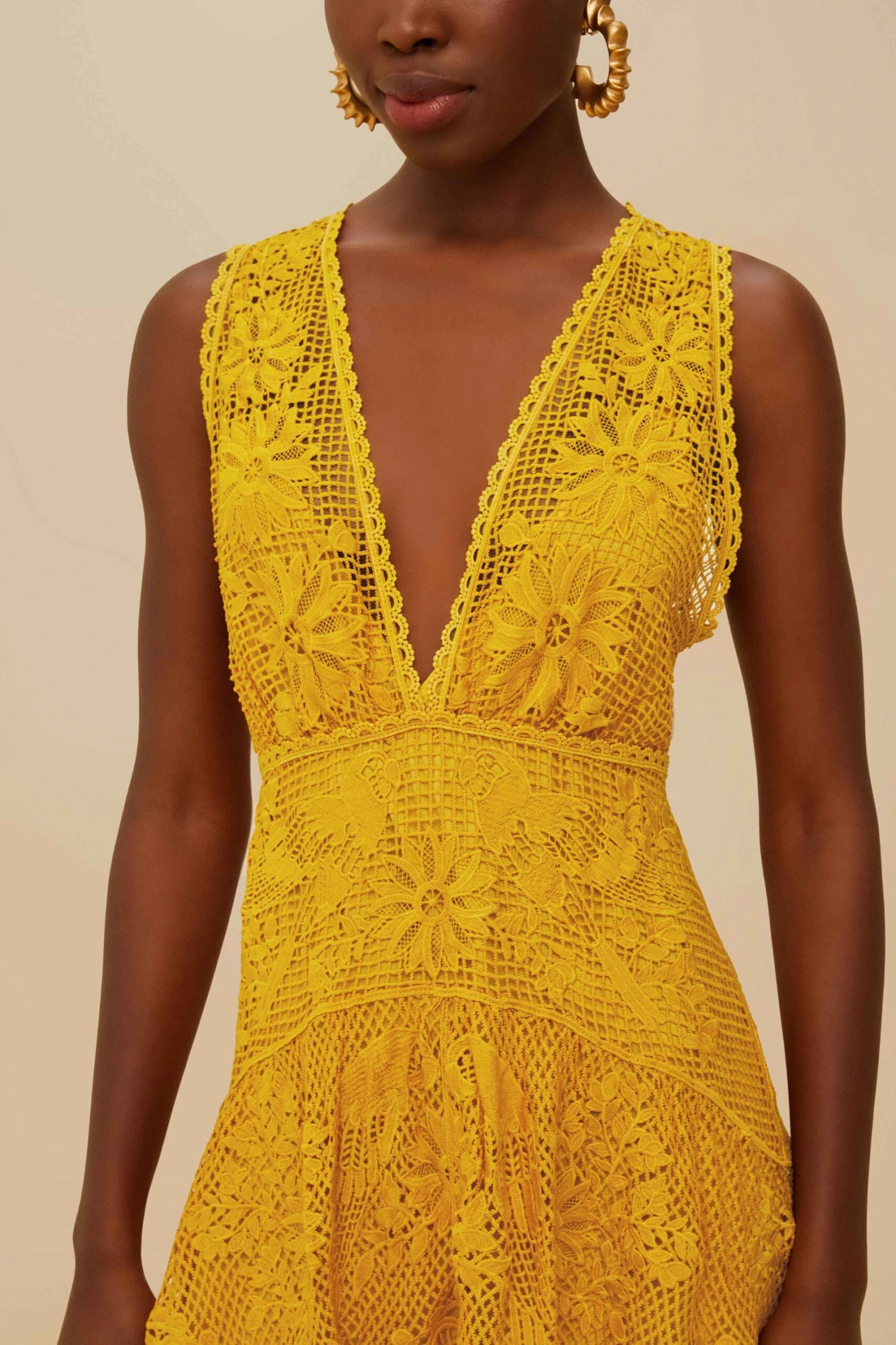 Landscape Guipure Mustard Yellow Midi Dress 2 Landscape Guipure Mustard Yellow Midi Dress - Image 2