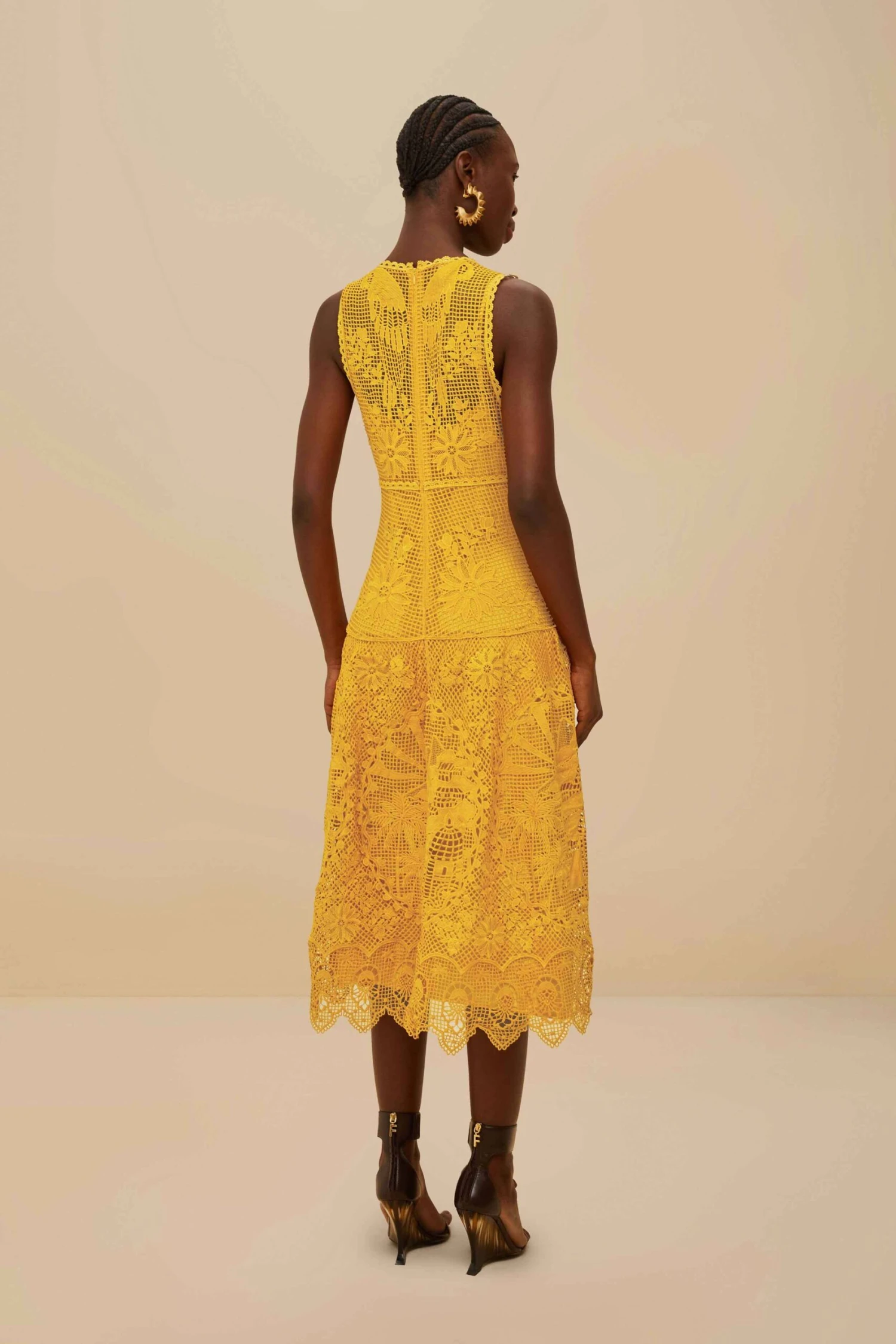 Landscape Guipure Mustard Yellow Midi Dress 4 Landscape Guipure Mustard Yellow Midi Dress - Image 4