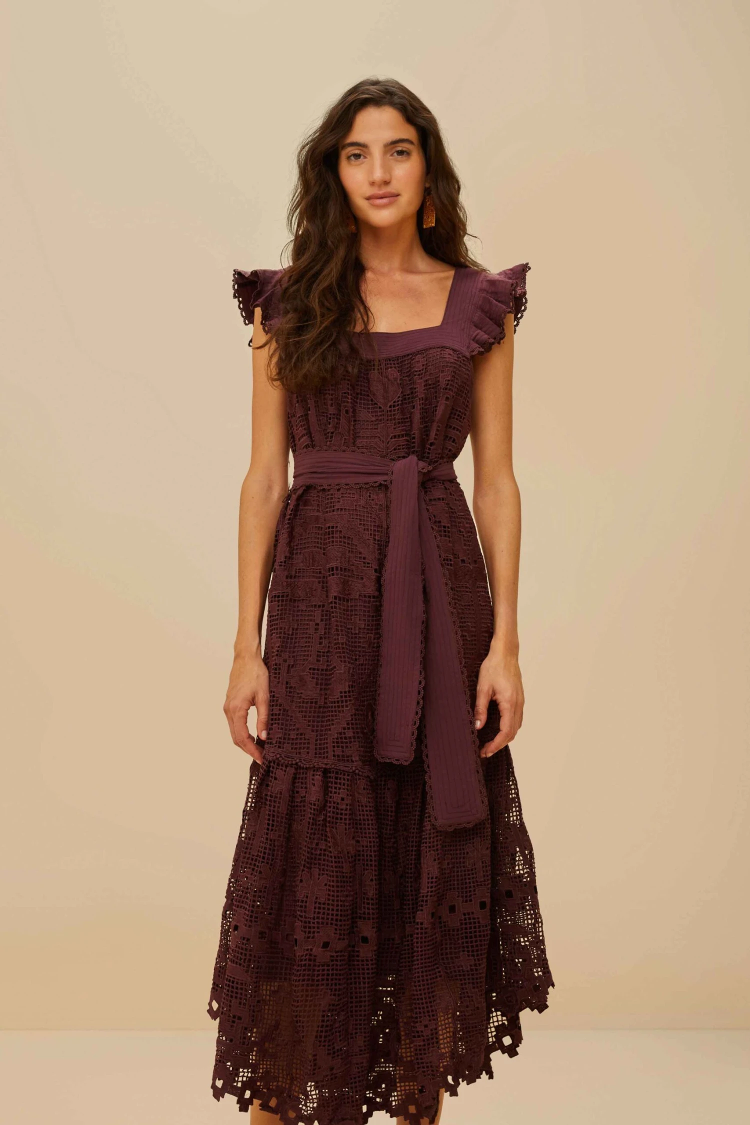 Brown Pineapple Guipure Midi Dress 2 Brown Pineapple Guipure Midi Dress - Image 2