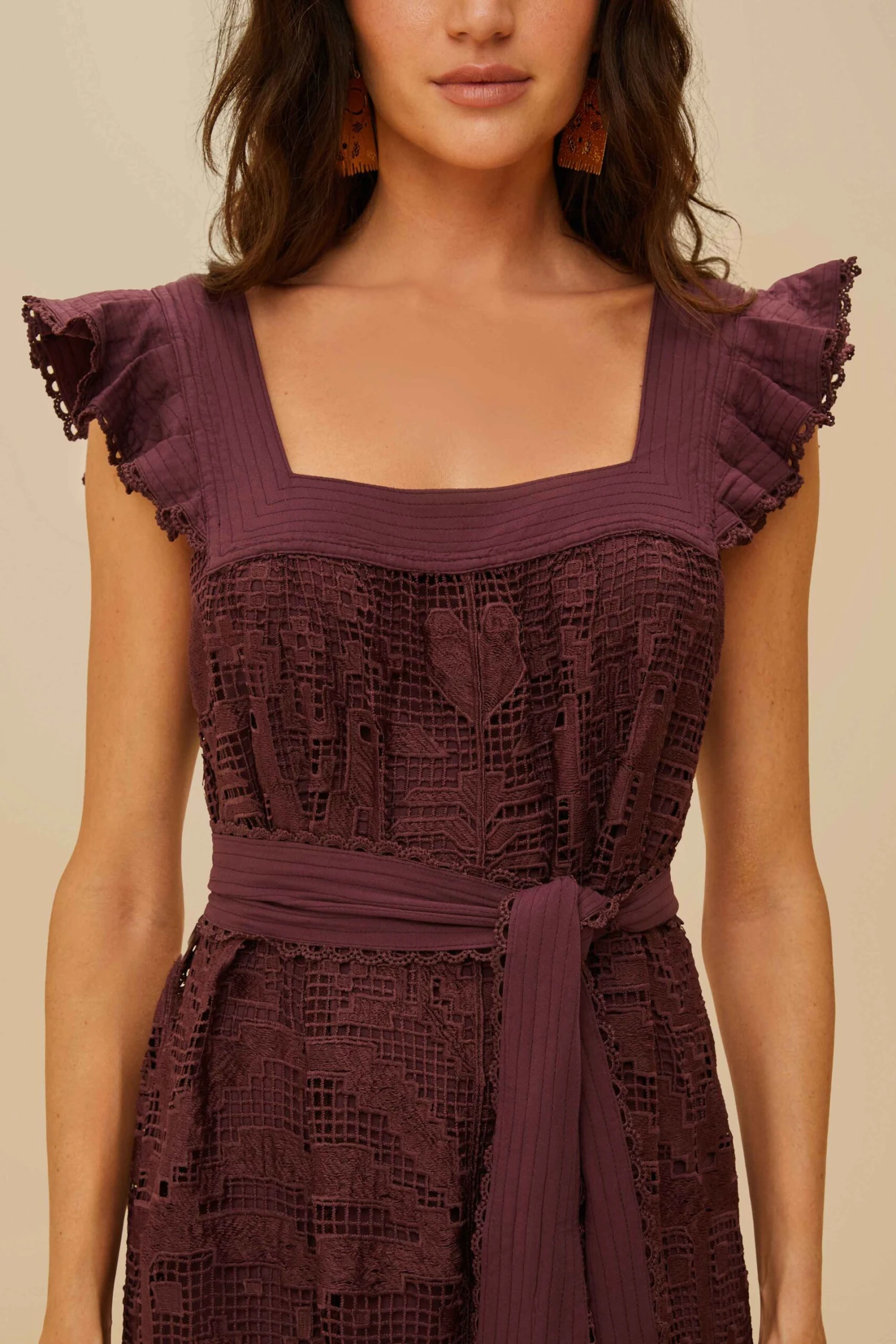 Brown Pineapple Guipure Midi Dress 3 Brown Pineapple Guipure Midi Dress - Image 3