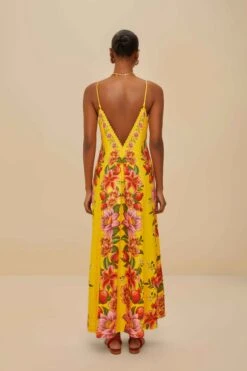 Yellow Summer Fruit Scarf LENZING™ ECOVERO™ Euroflax™ Maxi Dress -Farm Rio 336296 04